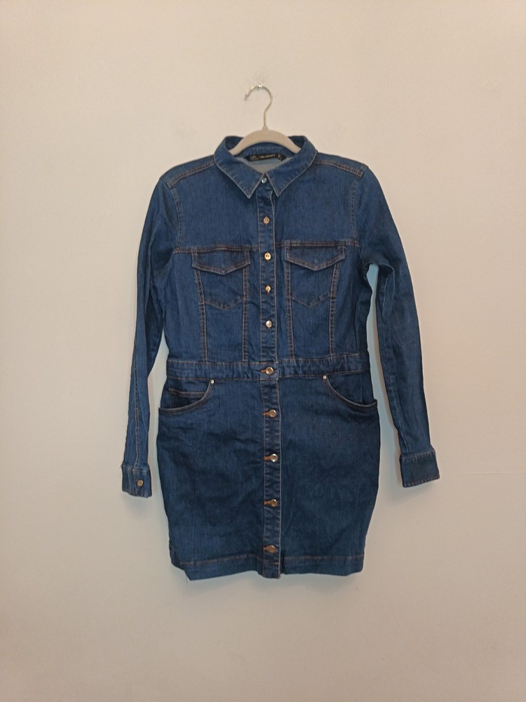 ZARA TRAFALUC DENIM WEAR Long Sleeve Shirt Day Dress Size L 10 12 Casual Autumn