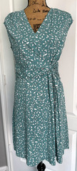 Lands End Dress Sleeveless Wrap V-Neck Floral Cinched Waist Cotton M 10 12