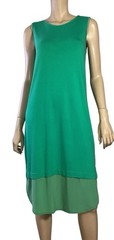 🌻.RIDLEY SIZES EMERALD GREEN JERSEY TUNIC MIDI DRESS CREPE SILK HEMLINE