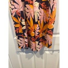 Lildy Split V-Neck Pleated Dress Tropical Floral Navy Orange Pink L-XL Pocketed
