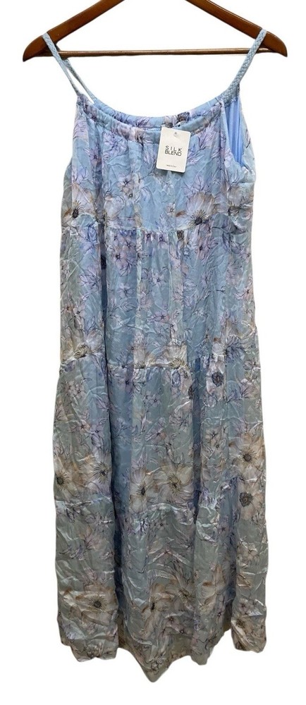 ELENA BALDI Dress Small Blue Lined Rope Silk Blend Paneled