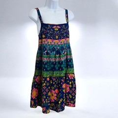 Natural Life Mini Dress Size M Floral Mixed Print Boho Smocked Tiered Pockets