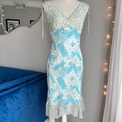 My Michelle Women&rsquo;s Blue & White Floral Patchwork Dress | Y2K Vintage Style 9/10