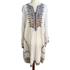 Sapphire Ethnic Tribe Boho Embroidered Peasant Tunic Kaftan Dress XL Flowy Beach