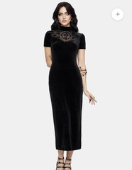 NWT Disturbia Black Cameo High Neck Flocked Mesh Insert Velour Midi Dress Sz 12