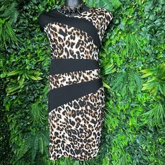Spin Dress Women 3XL Black Leopard Round Neck Sheath Stretch Fitted 0976