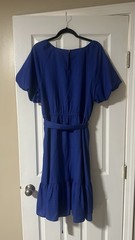 Talbots Blue Solid A-Line Knee Dress Belted Tie Waist Round Neck XL Zip
