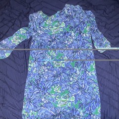 Lilly Pulitzer Women’s L Blue Green White Floral V-Neck 3/4 Sleeve Knee Dress