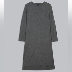 EILEEN FISHER 100% Merino Wool Dress Midi Long Sleeve Interlock XS Small READ