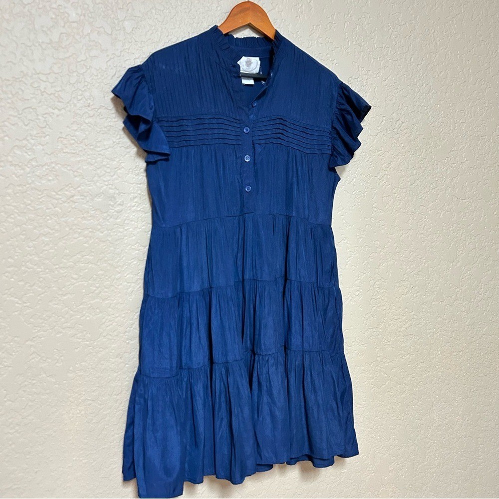 Muche et Muchette deep blue Aline tiered dress size medium full skirt