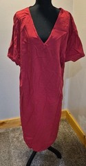 Women&rsquo;s 2XL Red V Neck Midi Dress Relaxed Fit Side Slit Faint Spot
