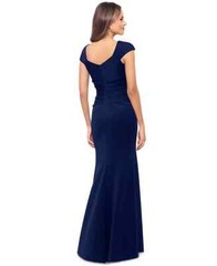 Xscape Midnight Blue Asymmetric-Neck Side-Slit Scuba Gown Size 16 $249