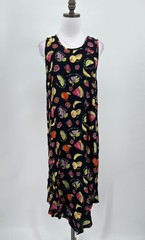 Dress to Kill Black Fruit Print Sleeveless Asymmetrical Hem Tunic Dress Sz 2