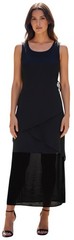 Ladies Black 3 Tier Triple Layer Chiffon Georgette Ties On Back Pencil Dress