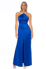 Jewel Badgley Mischka Dylan Pearl Neck Halter Gown Blue 10 Prom Bridesmaid Gala