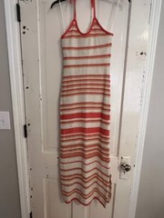 NWT!!! Freshman 1996 / Orange & Cream Striped Crochet Halter Maxi Dress / Size S
