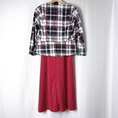 Modest Dress Jacket Set Women Large Red Plaid Workwear Belted Church Office Midi