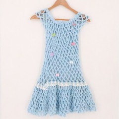 Crochet Bow Mini Dress Womens Size XS Blue Coquette Beachy Mermaid Kawaii Sheer