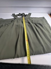 IZ byer Blouse Womens size S Olive Green Sleeveless Lace accents 100% Polyester