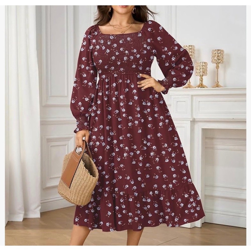 NWT SCOMCHIC Women&rsquo;s Plus Size Maxi Dress LS Floral Size XL