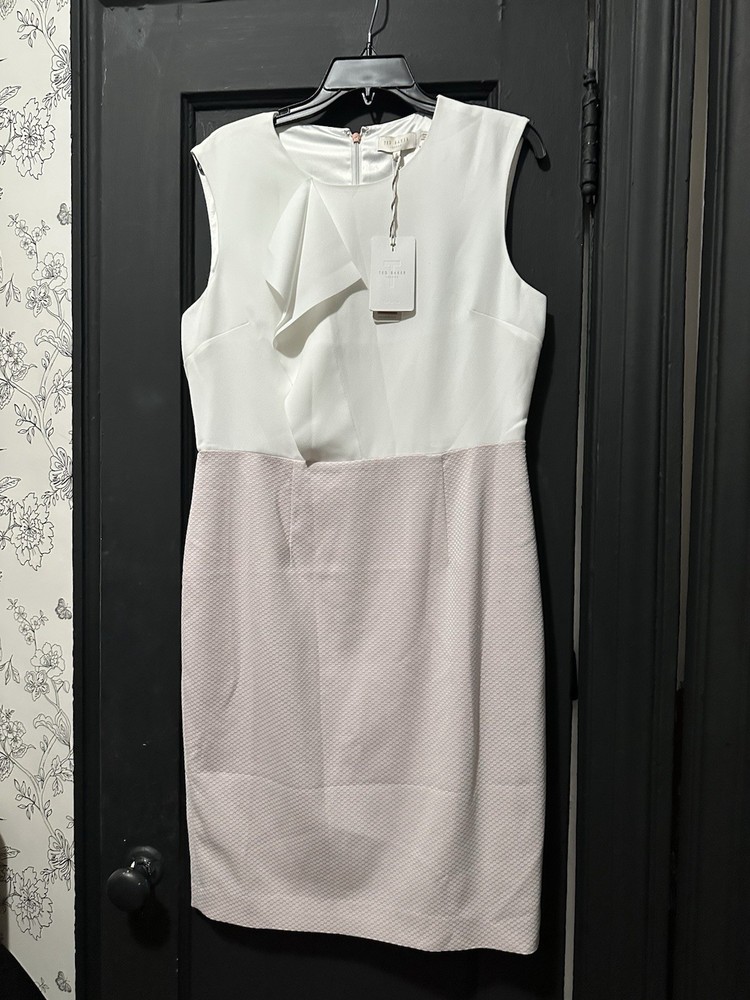 Ted Baker London Ivory/Lilac Colorblock Sheath Dress Sleeveless Round Neck 4