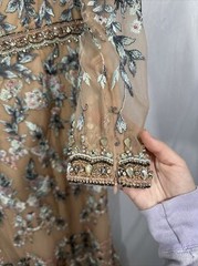 NWT $798 Mac Duggal [ 14 ] Floral Embroidered Long Sleeve Trumpet Gown Nude Q624