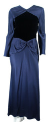 BILL BLASS Vintage Midnight Blue Crepe & Black Velvet Evening Gown 10