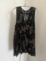 Free People Swing Tank Sleeveless Mini Dress Black Red & Green Floral Size L