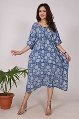 Women’s Handmade Cotton Kaftan Style Indian Short Dress Summer Block Print Gown