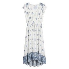 Anthropologie Kindred Blue Paisley High Low Midi Dress Flutter Sleeve Large