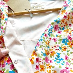 Kori Sage Combo Dress Mini Elastic Shirring V-Neck Sleeveless Lined Floral