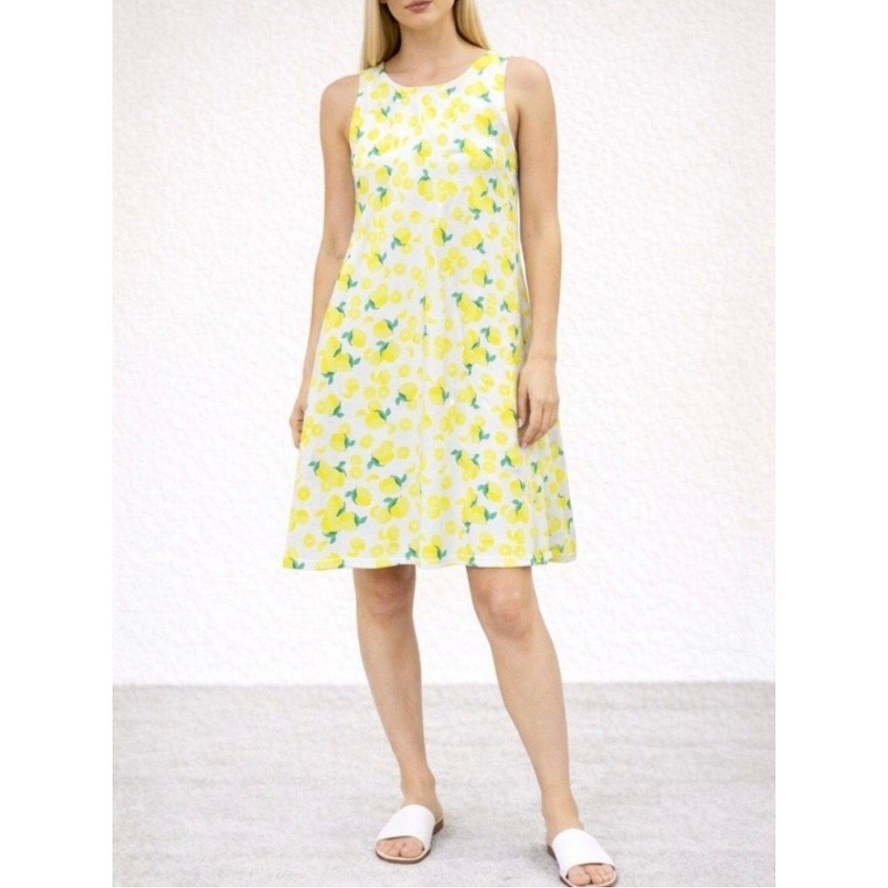 Pappagallo XL Dress Stretch Lemon Retro 60s Vacation Dress Cruise Sheath Swing
