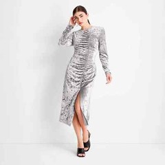 Future Collective Velvet Ruched A Line Dress Women&rsquo;s Open Back – Silver Large