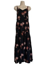 Sugarhill Brighton Tara batik tiered maxi sundress black, palm tree print size 8