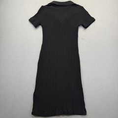 Project Social T Hideaway Button Front Sweater Dress Black Ribbed XS
