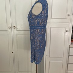 INA Crochet Blue Mini/Knee Length Dress Size Medium Cutout Waist And Chest