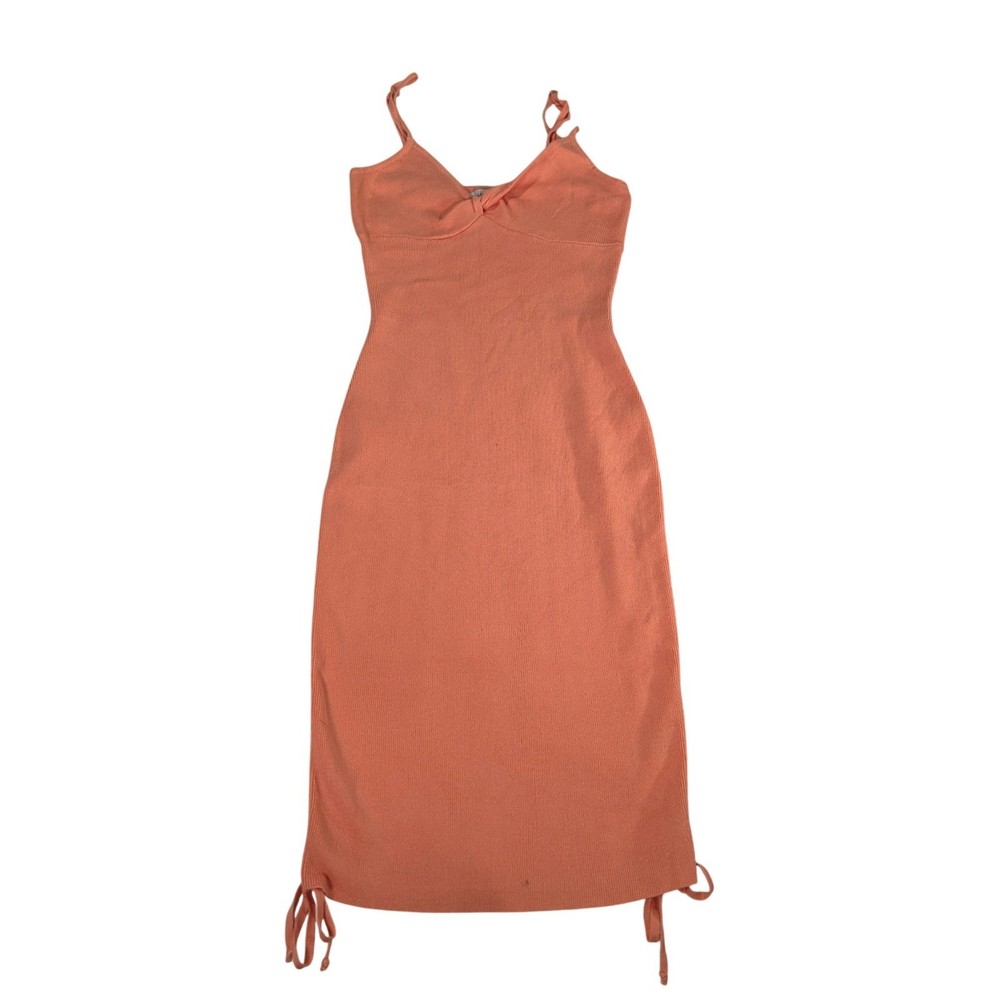 Love Tree Peach Ribbed Bodycon Cami Dress Small V-Neck Twist Front Side Ties