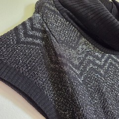 Glo Jeans XL Black Silver Metallic Knit Sweater Dress Cowl Neck Belted