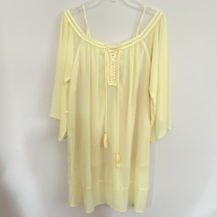 My Beloved Yellow Solid Gown 3/4 Sleeve Tie Front Lace Accents Women