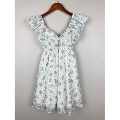 Jessica Simpson Floral Babydoll Mini Dress Ruffle Sleeves Blue Women&rsquo;s S