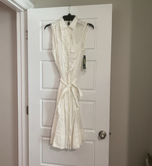 Lauren Ralph Lauren White Linen Shirt Dress Sleeveless Collared Belted Midi 10