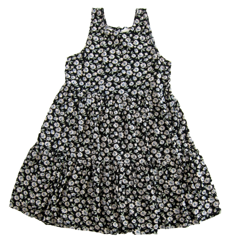 American Eagle 100% Rayon Black Blue Green White Floral Tank Sun Dress Small