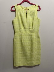 Tahari Arthur S. Levine Yellow Tweed V-Neck Sheath Knee Dress Lined 6