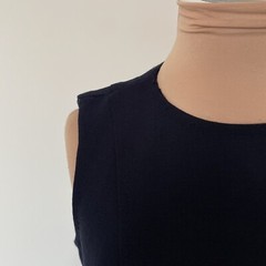Tory Burch Petra Double-Crepe Navy Blue Wool Blend Sleeveless Sheath Dress Sz 2