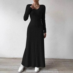 The Drop Women&rsquo;s Black Ribbed Long-Sleeve Maxi Dress new with tags size S