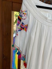 Judith March Off Shoulder Embroidered Dress Tunic Lined Sz M Colorful Birds New
