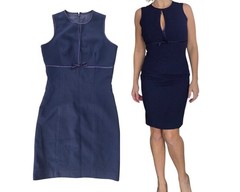 Vtg 90s Navy Dress Fitted Sheath Mini Sz 4 Cutout Coquette Preppy Work Office