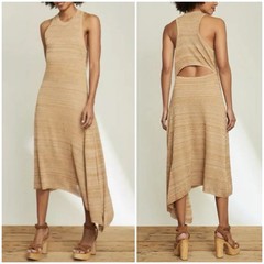 NWT Veronica Beard Raeena Knit Tan Gold Asymmetrical Cutout Midi Dress Medium