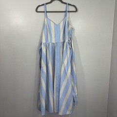 SUMMERSALT Coastal Poplin Tie Waist Midi Dress Cabana Blue Stripe Size Medium