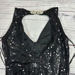 A.J. Bari Sequined Halter Neck Bow Dress Sz 4 Black Pink Open Back Mermaid Bow
